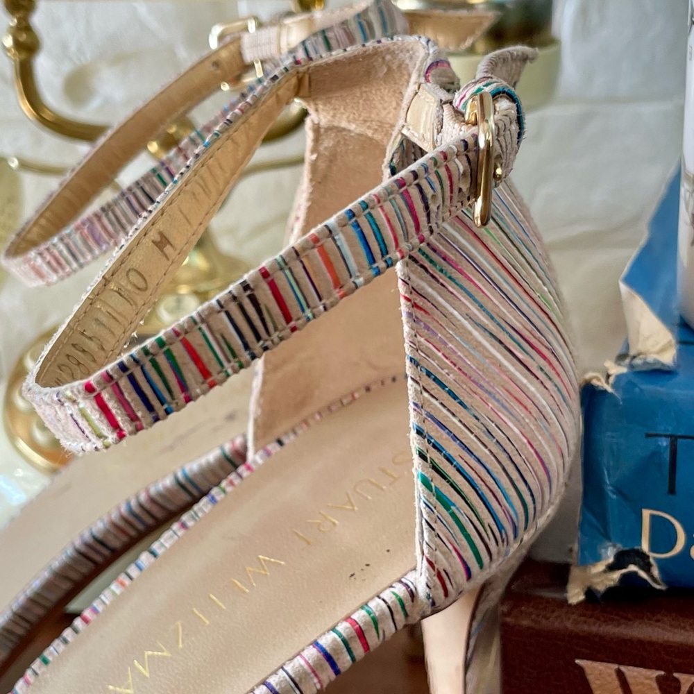 Stuart Weitzman Multicolor Suede Razzle Sandals Heels - Picture 8 of 16